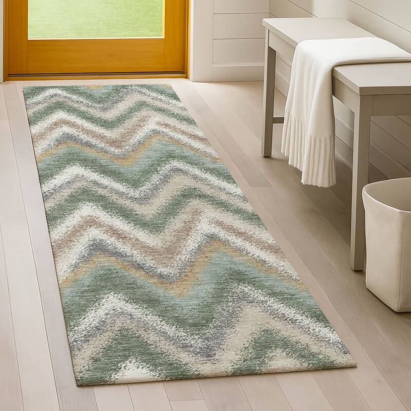 Machine Washable Indoor/ Outdoor Modern Chevron Chantille Rug