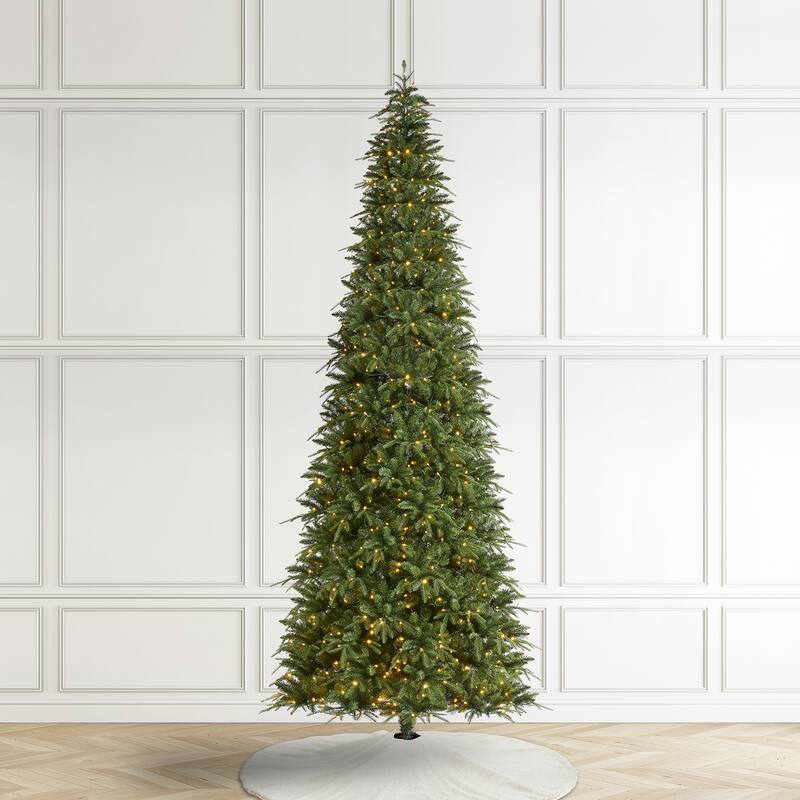 Glitzhome 11ft Pre-Lit Green Slim Fir Artificial Christmas Tree with 850 LEDs & 9 Light-Modes