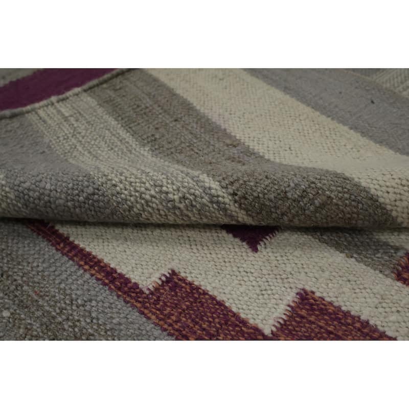 Hand Woven Oriental 100% Wool Carpet Southwestern Tribal Greys & Charcoal Kilim Area Rug - 10' 3'' X 8' 3''