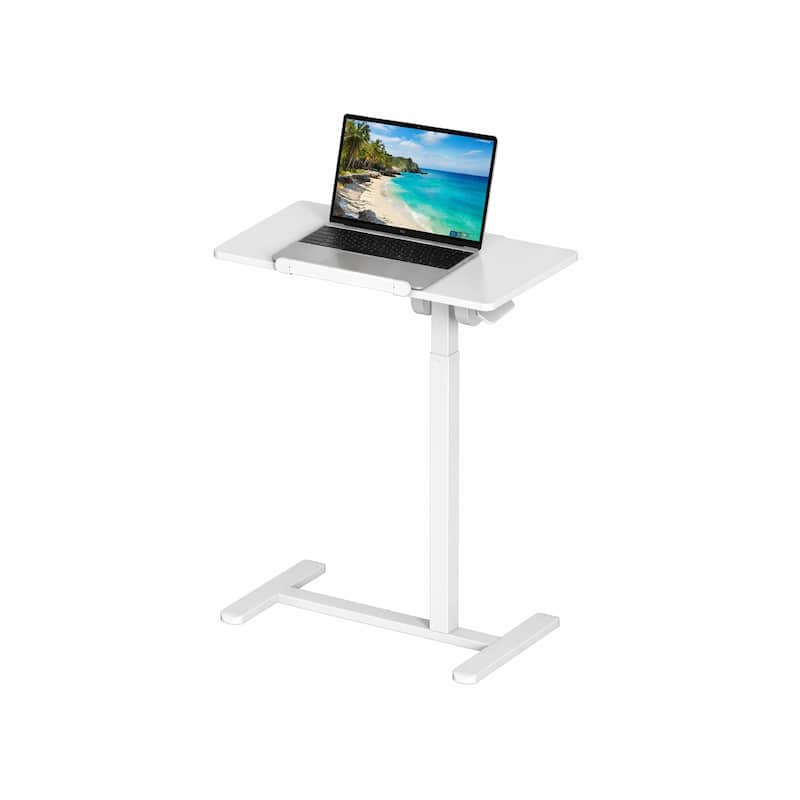 Height-Adjustable Rolling Laptop Cart Sit To Stand Workstation - White