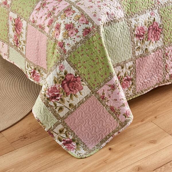 Pink Plaid Patchwork Quilt Set Bedspread