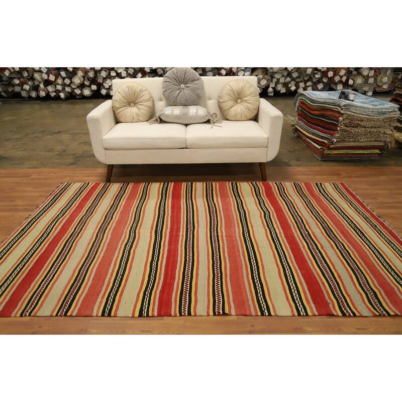 Hand Woven Oriental 100% Wool Carpet Southwestern Tribal Multi-Colored Kilim Area Rug - 8' 8'' X 5' 3''
