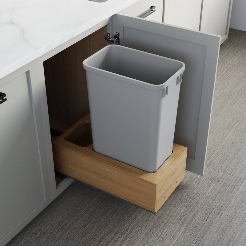 Dowell Trash Can Pull Out Set - 15" Wide w/Wood Base