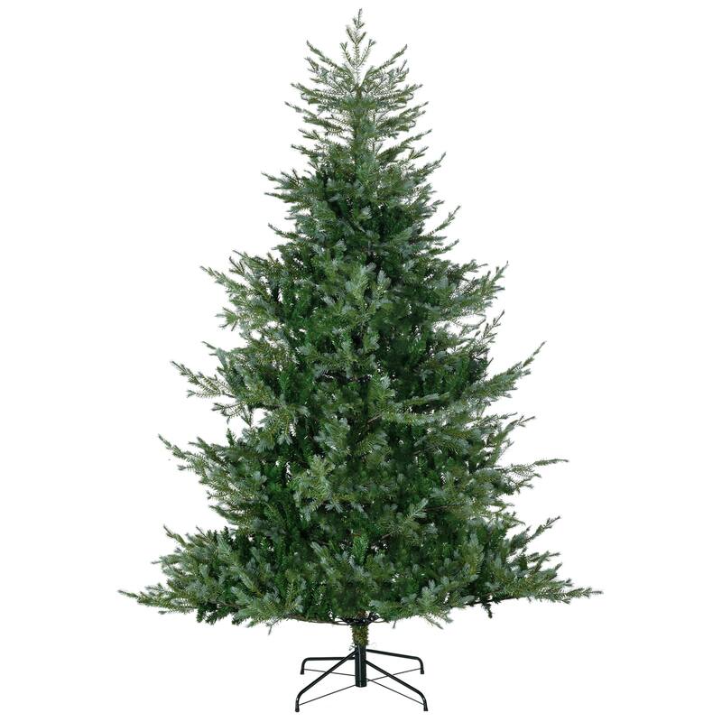 HOMCOM 7.5ft Artificial Christmas Tree Holiday Décor with 1288 Branches, Auto Open, Steel Base, Wide Shape - 7.37 ft