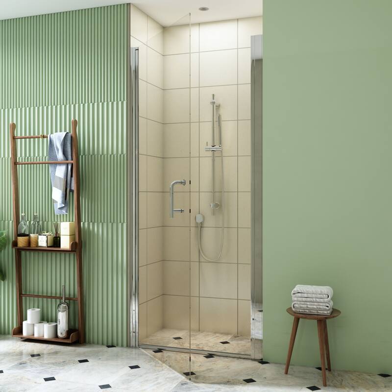 TOOLKISS Pivot Swing Frameless Shower Door with Safey Clear Glass