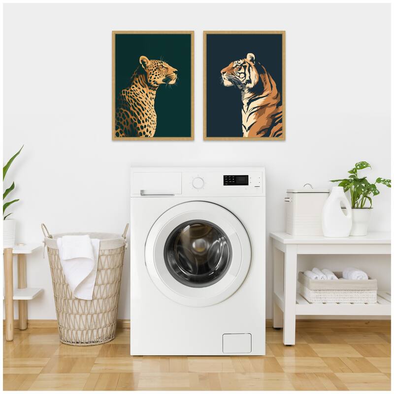 Kate and Laurel Gold Emerald Leopard Navy Tiger 2 Piece Framed Canvas Wall Art Set by The Creative Bunch Studio