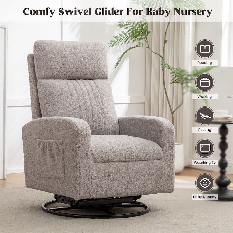 HOMYKA Swivel Glider Rocker Accent Chair for Nursery with Side Pocket