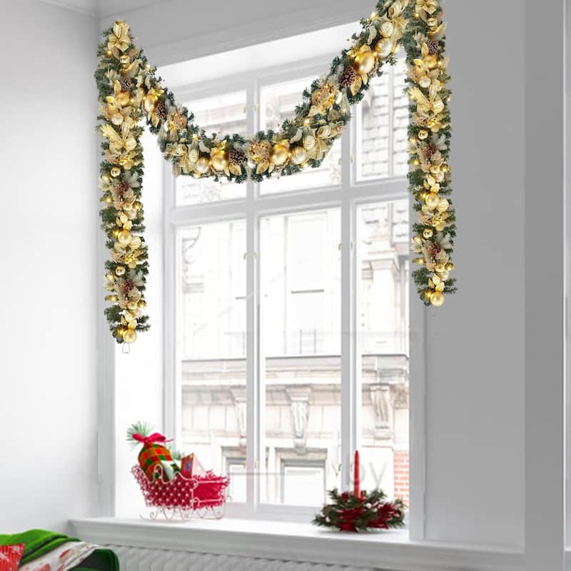 Pre-Lit 6Ft Christmas Garland with Warm White LEDs for Home Decor - N/A