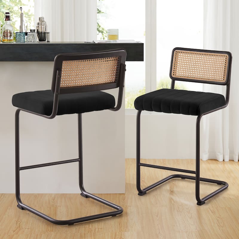 Velvet Upholstered Rattan Counter/Bar Stools, Set of 2/3