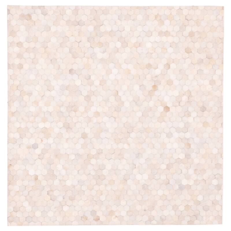 ECARPETGALLERY Handmade Cowhide Patchwork Ivory Leather Rug - 6'0 x 6'0