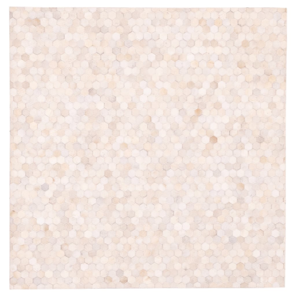 ECARPETGALLERY Handmade Cowhide Patchwork Ivory Leather Rug - 6'0 x 6'0