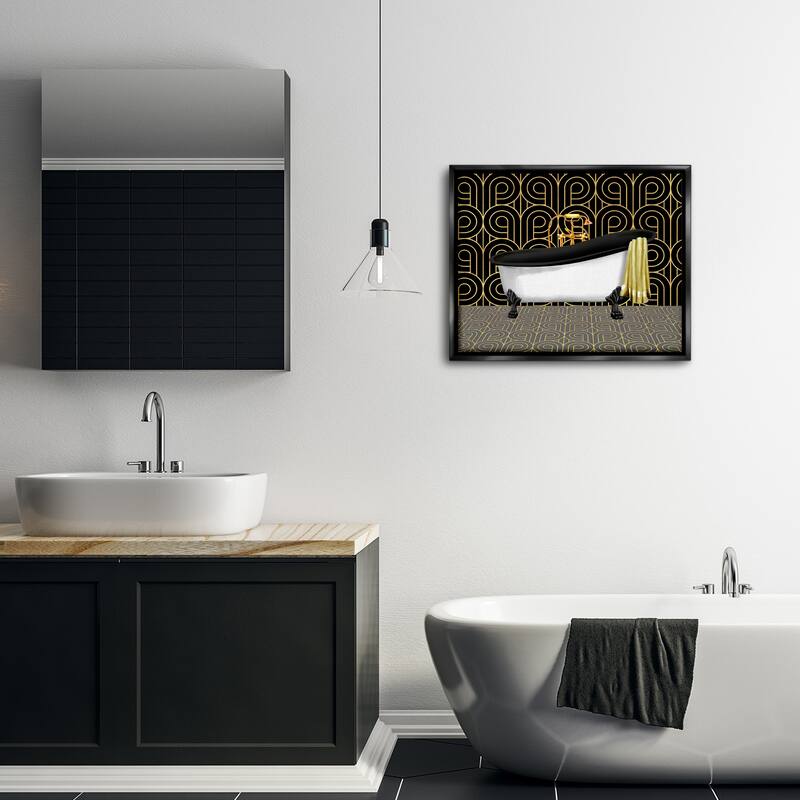 Stupell Bathroom in Deco Style Framed Floater Canvas Wall Art Design By Conrad Knutsen