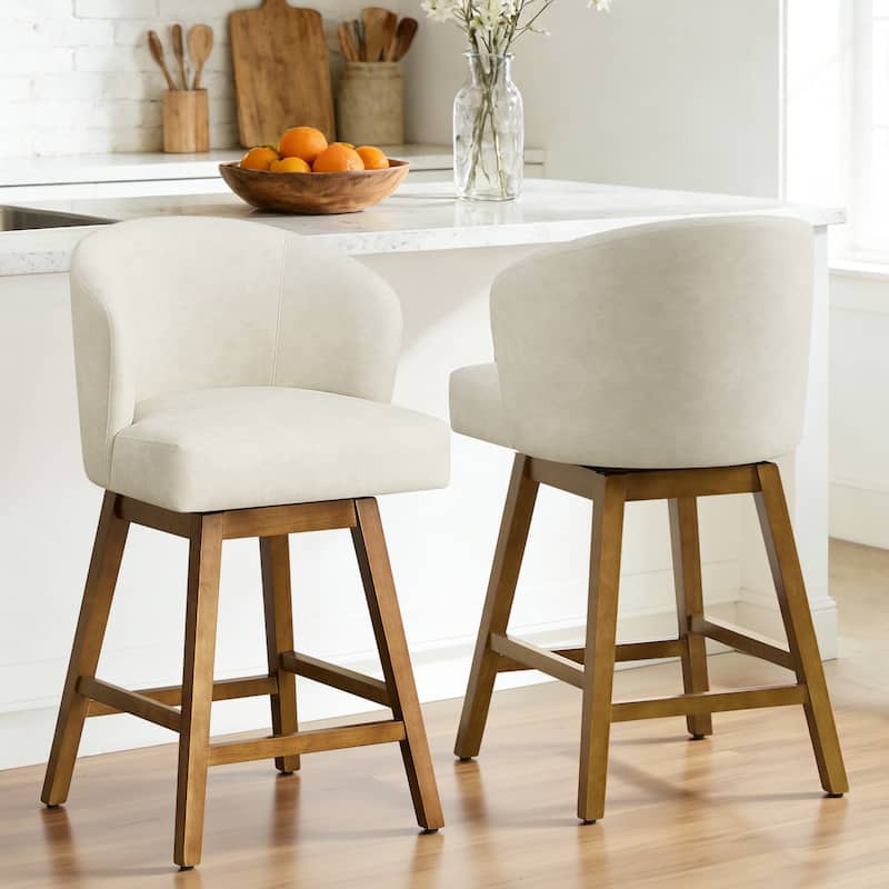 26 Inch Upholstered Swivel Counter Height Bar Stools with Back and Solid Wood Frame - 37.8"H x 20.9"W x 21.3"D