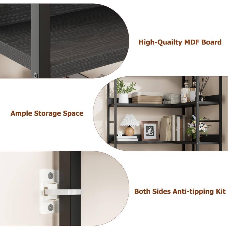 Corner Bookshelf, 5-Tier L-Shaped Modern Bookcase, Industrial Bookcase