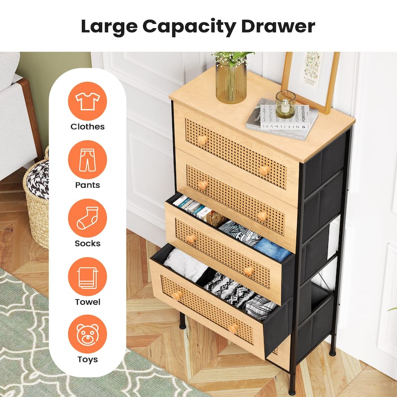 5-Drawer Closet Dresser Chest PE Rattan Storage Tower Organizer Cabinet