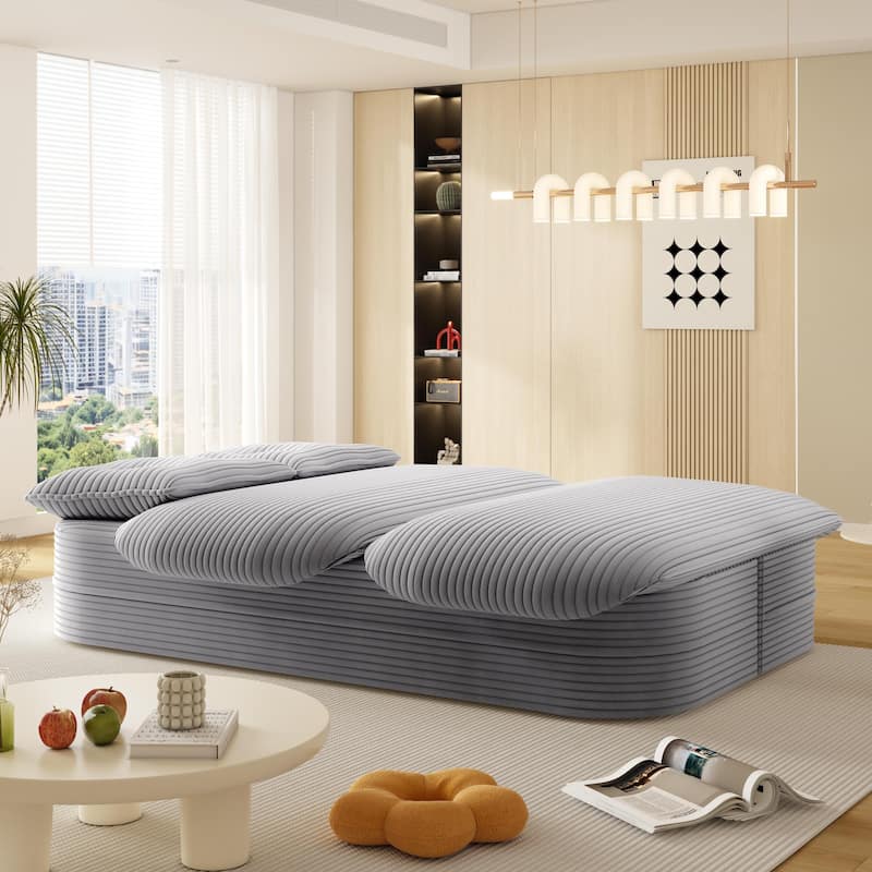 78.7" Modern Convertible Corduroy Sofa Bed with 2 Pillows, Floor Deep Seat Sleeper Couch, Foldable 2-in-1 Sofa for Living Room