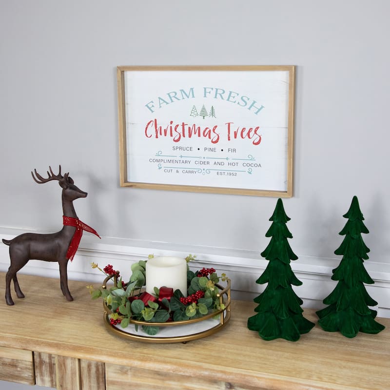 Framed "Farm Fresh Christmas Trees" Wooden Wall Sign - 18.75" x 13" - 18.75" x 13"