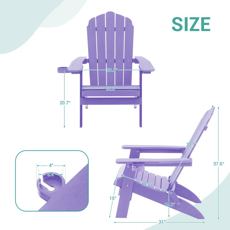LIVOOSUN Outdoor Folding Adirondack Chair w/Cup Holder Set of 2 or 4