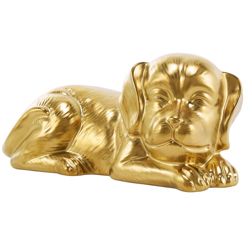 Silver or Gold Ceramic Laying Dog Sculpture with Matte Finish