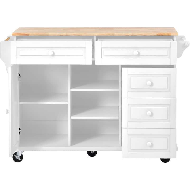 kitchen cart with Rubber wood desktop rolling mobile kitchen island ...