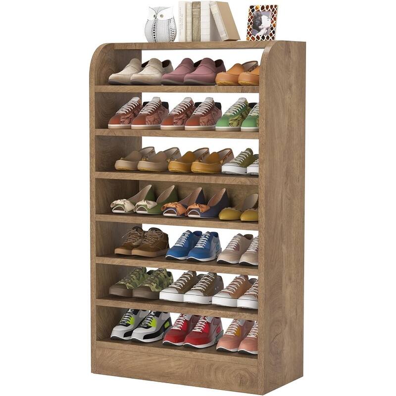 Adjustable 8-Tier Shoe Rack, Wooden Shoe Shelf Shoe Storage Cabinet