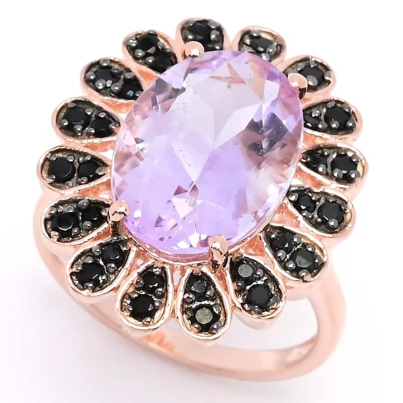 Rose Gold Over Sterling Silver Pink Amethyst, Black Spinal Ring