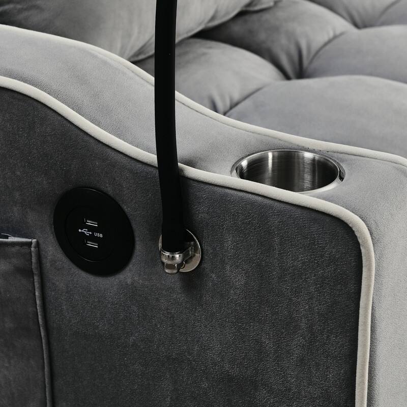 55.51" Modern Velvet Sleeper Sofa with Adjustable Back,USB Ports,Ashtray and Swivel Phone Stand