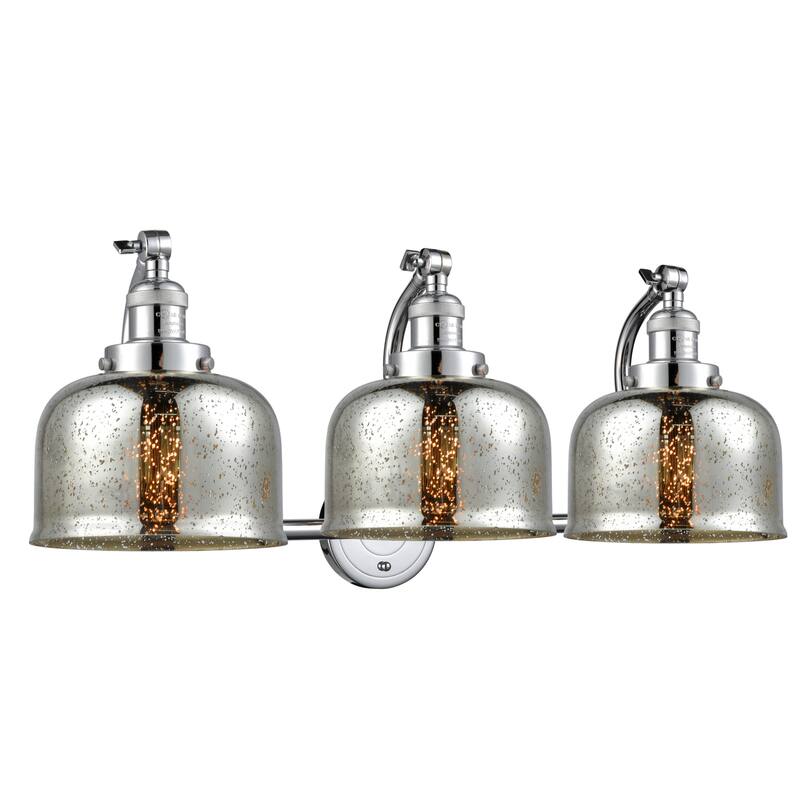 Innovations Lighting Large Bell 3 Light 28" Wide Bathroom Vanity Light - Polished Chrome / Silver Plated Mercury