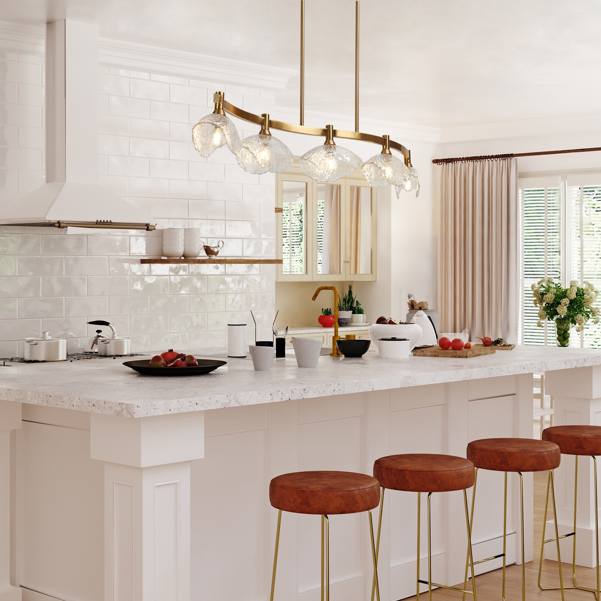HI-GOLD - ys53 Modern Gold 5-Light Linear Chandelier Glass Island Pendant