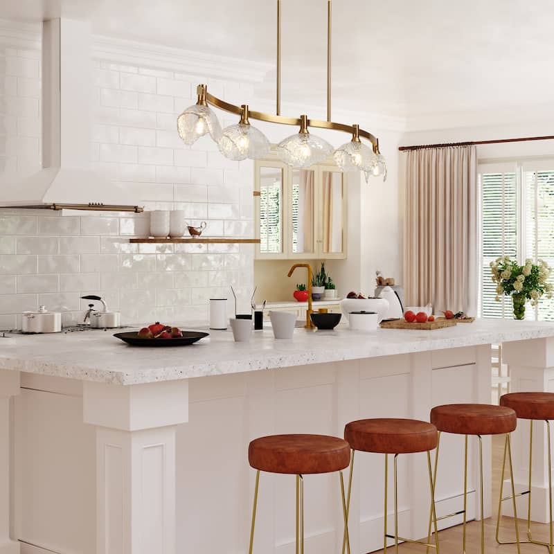 Modern Gold 5-Light Linear Chandelier Glass Island Pendant for Kitchen Island - 44.5" W x 7" H x 8.3" D