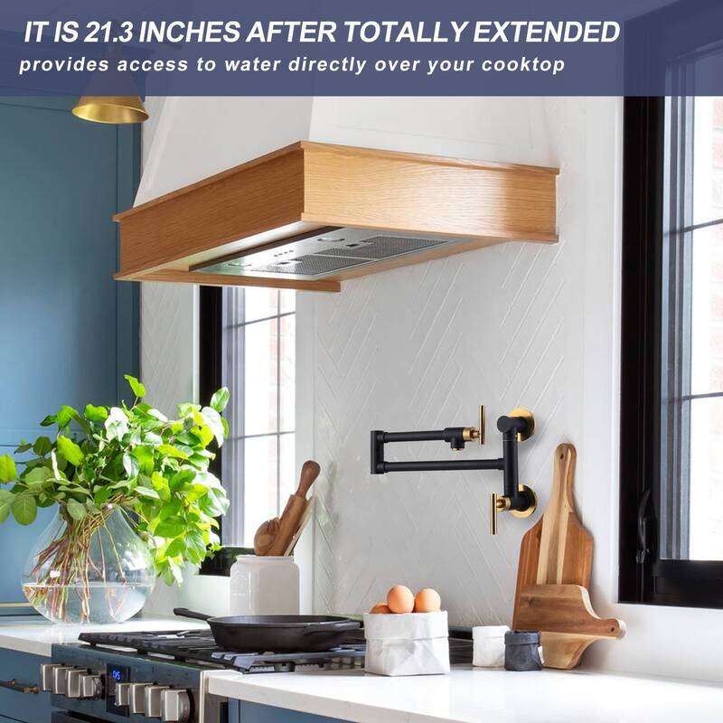 WOWOW Wall Mounted Pot Filler with Control Double Joint Swing Arm