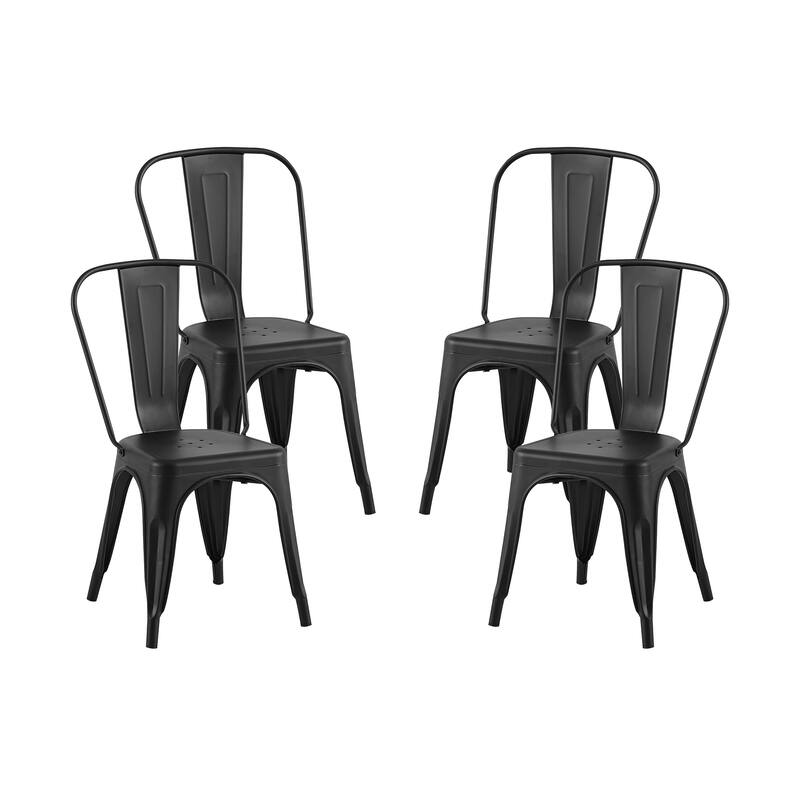 18" Modern Industrial Metal Stackable Matte Black Dining Chair, 4PCS - 18" W X 18" D X 33" H