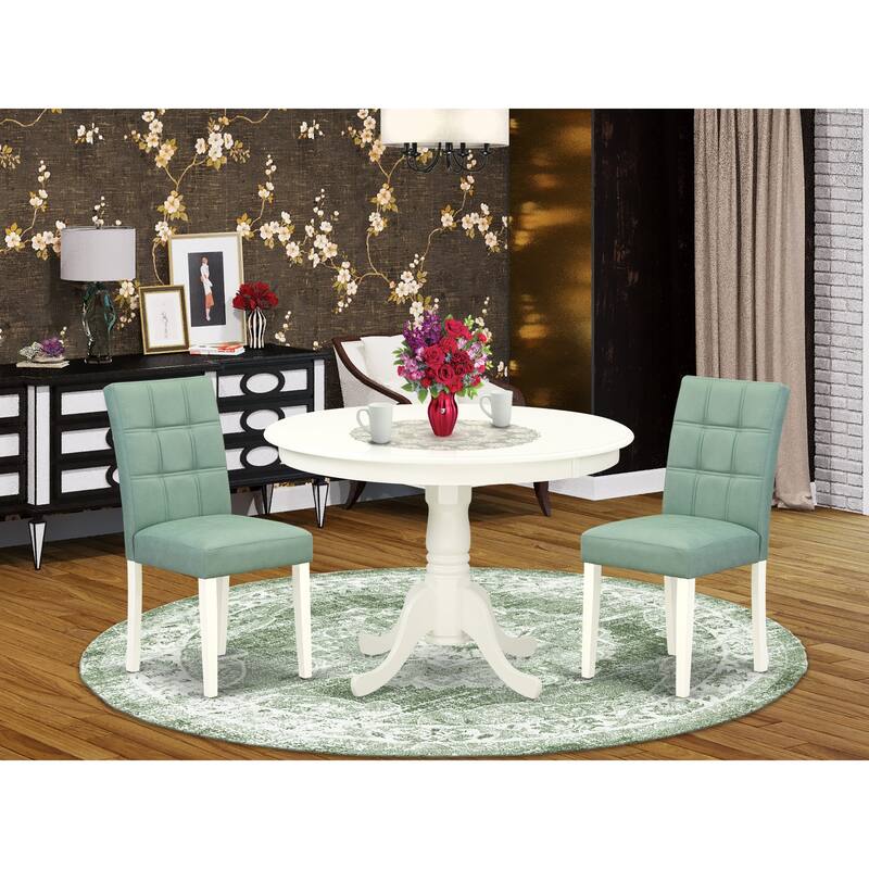 East West Furniture Dining Table Set Includes a Round Kitchen Table and Chairs, Linen White (Pieces Options) - HLAS3-LWH-43