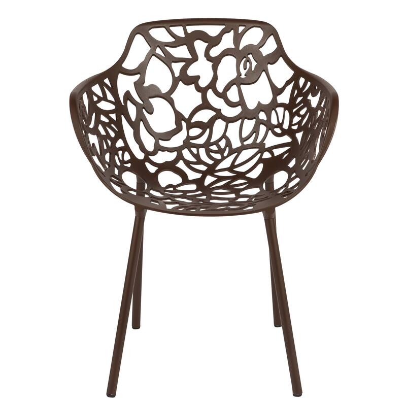 Devon Aluminum Dining Armchair with Floral Cutouts – Stackable, UV-Protected, Indoor/Outdoor Patio Side Chair