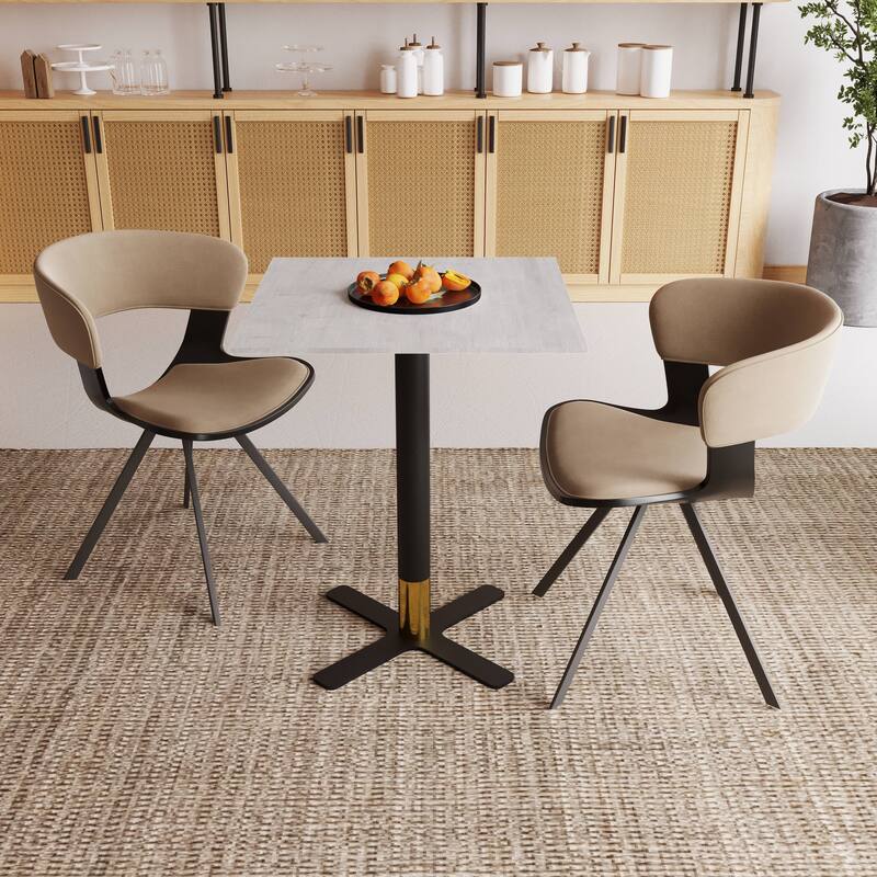 Vail Square Dining Table with 24 in. MDF Tabletop in Black Stainless Steel Cross Legs with Gold Accent Base Kitchen Table