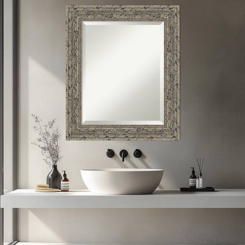 Attic Aged Beveled Wood Framed Bathroom Vanity Wall Mirror