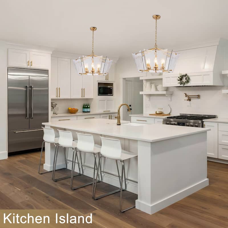 6-Light Gold Geometric Chandelier with Textured Clear Glass Panels - Dia.26.77-in