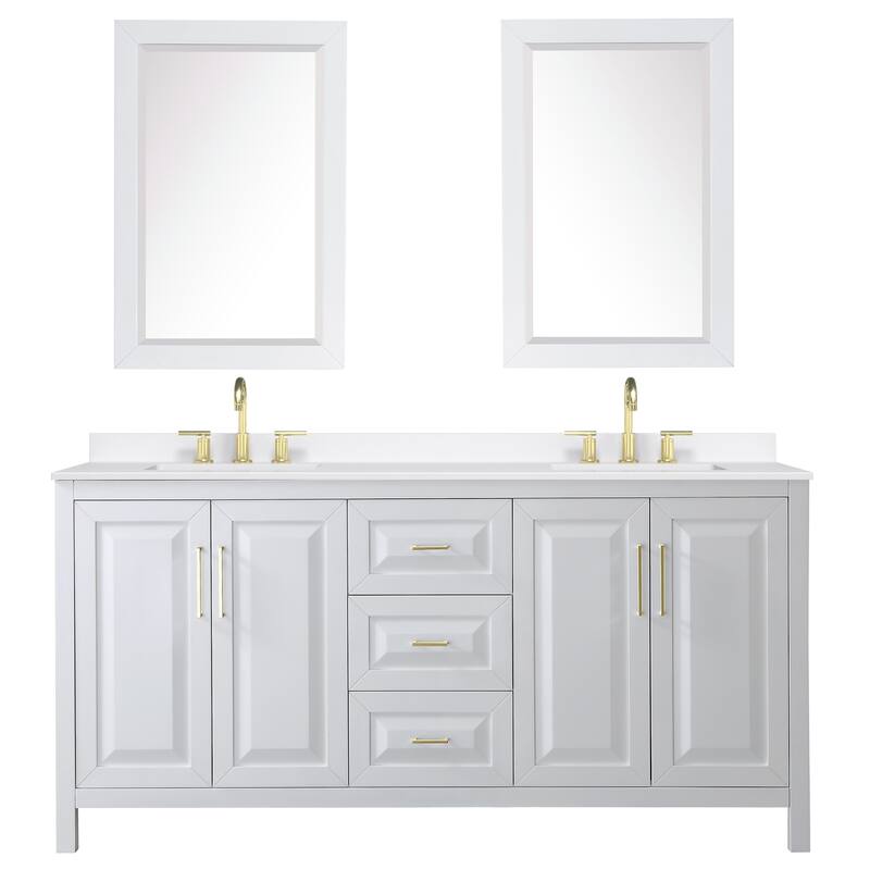 Daria 72-inch Double Vanity, 3 Hole Quartz Top, 24-inch Mirrors