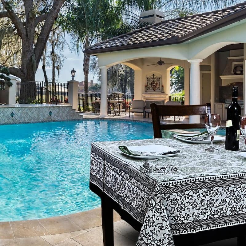 The Amore French Country Cotton Floral Tablecloth Square, Ebony Fern - 60 x 60 inches