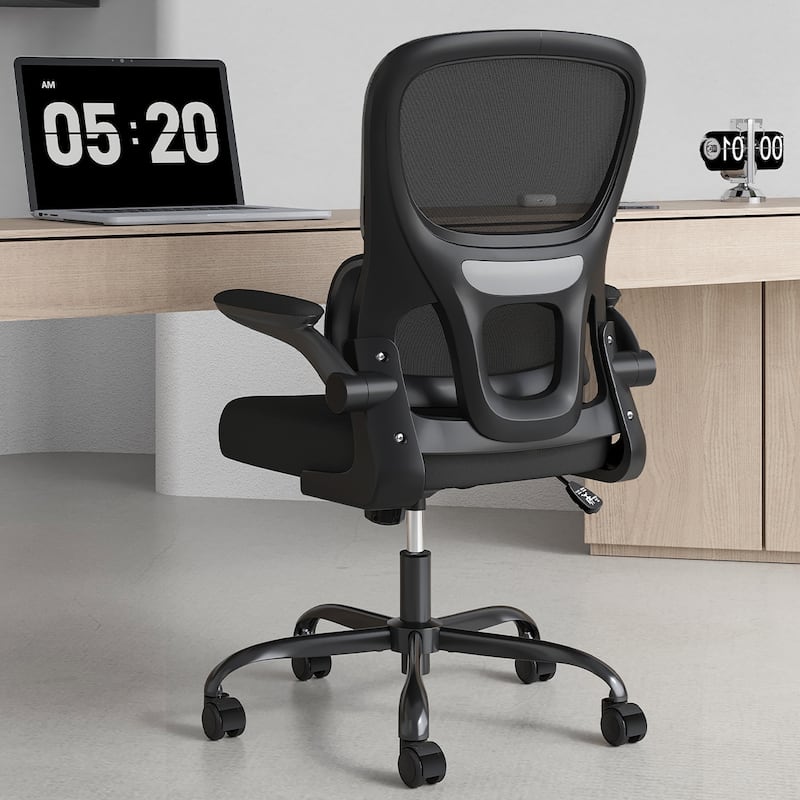 Office Chair, Mesh Ergonomic Office Chair with Lumbar Support, Comfy Computer Desk Chair with Flip Armrest Rolling Wheels - Black