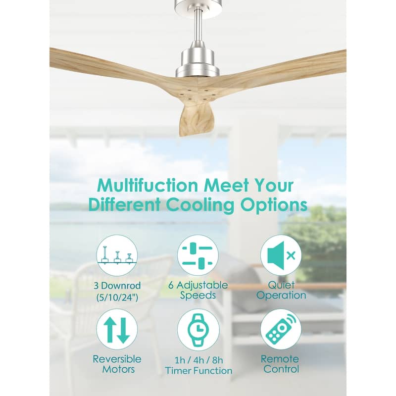 Sofucor 52" Indoor Wood Ceiling Fan Light with Remote, Integrated Light Optional