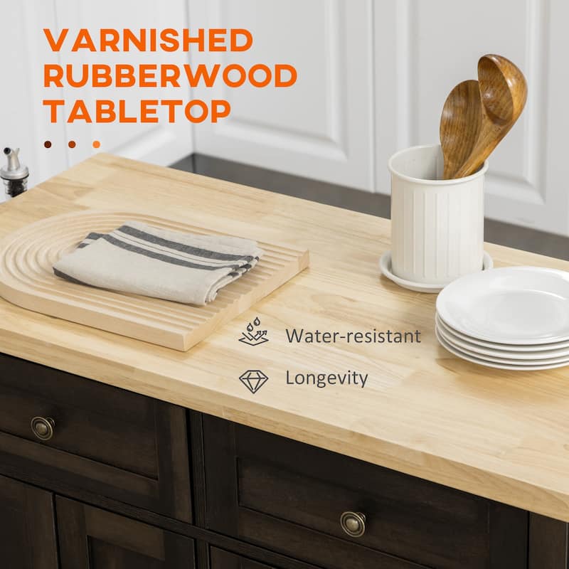 Freestanding Wood Kitchen Island, Portable Island Cart on Locking Wheels, Rolling Cart with 2 Drawers & Adjustable Shelves
