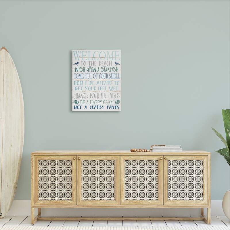 Stupell Welcome to the Beach Blue Aqua and White Planked Look Sign, 11 x 14, Proudly Made in USA - Multi-Color