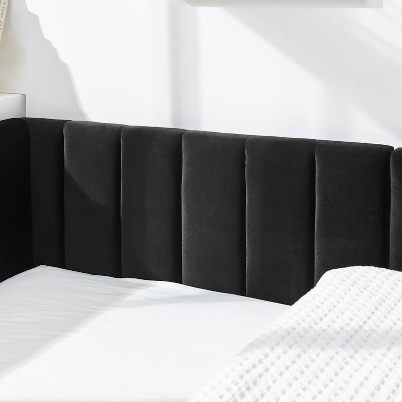 Full Size Upholstered Tufted Bed with Comfortable Backrest and Armrests