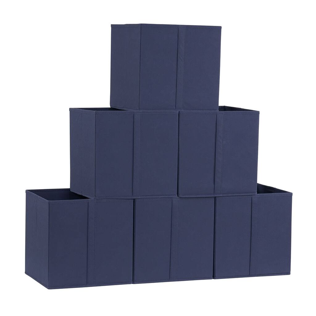 Foldable Fabric Storage Bins,Set of 6 Cubby Cubes with Vertical Handles 6 Pack, Blue