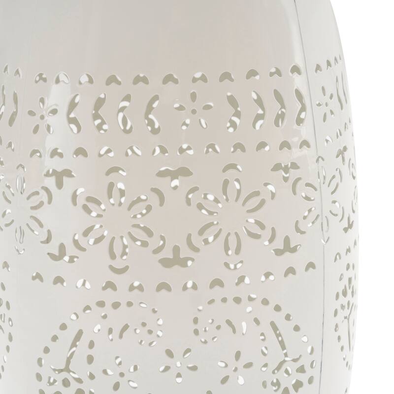 18.25" Modern Round Side Table with Boho Pattern Ceramic Tile Top and Unique Color Iron Frame
