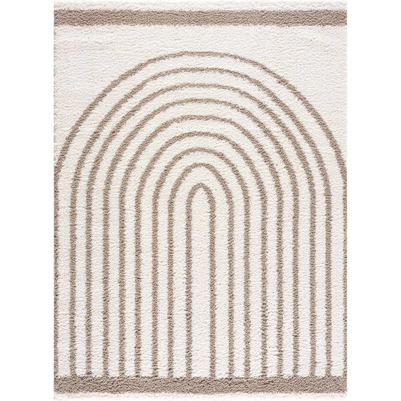 Hauteloom Jola Living Room, Bedroom Area Rug - Plush Pile - Bone, Taupe, Cloud Gray - 6'7" x 9'