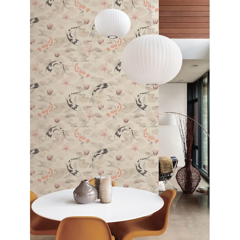 Advantage Nobu Beige Koi Fish Wallpaper - 20.9in x 396in x 0.025in - 20.9in x 396in x 0.025in