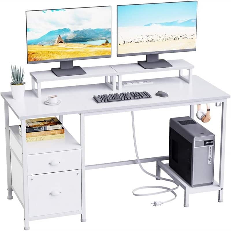 Computer Desk with Drawers and Storage Shelves