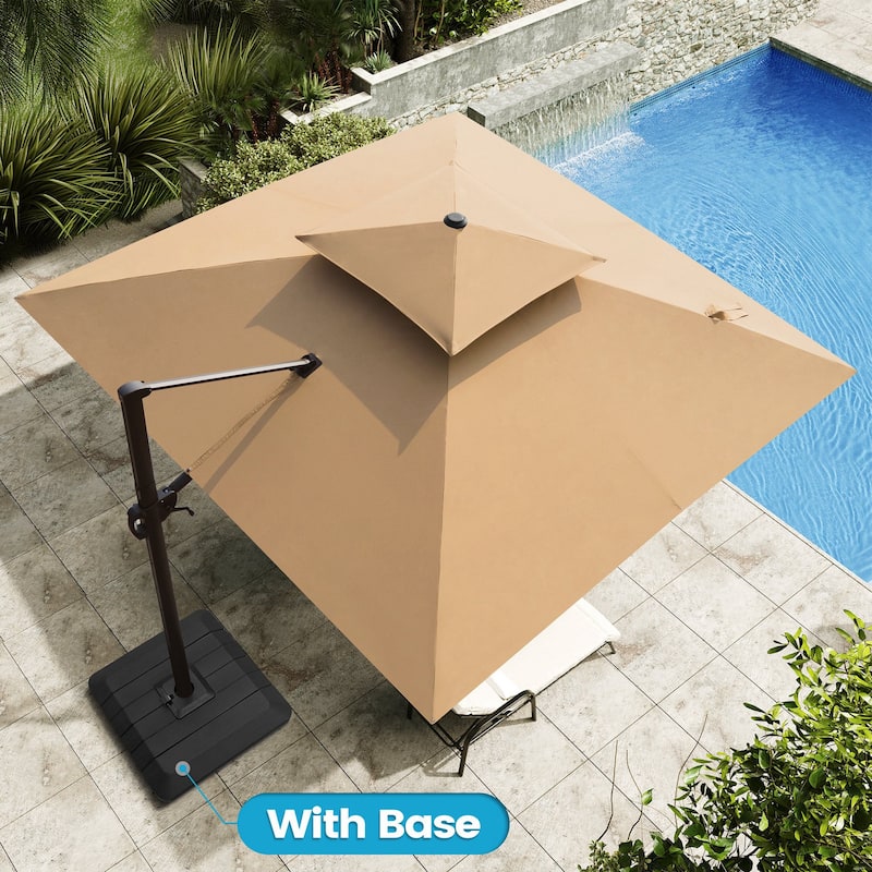 10.5ft Patio Double Top Cantilever Offset Umbrella with 4-Piece Fillable Weighted Base